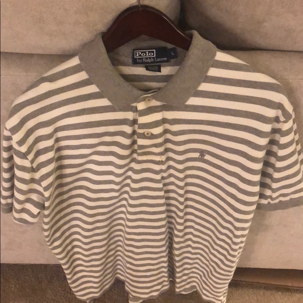 Men’s Large Ralph Lauren Polo in white/gray stripe